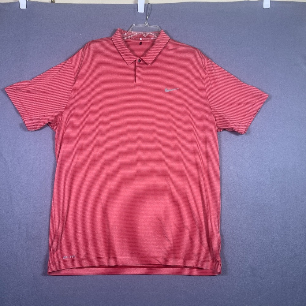 Nike Golf Polo Mens XL Red Tiger Woods TW Collection Short Sleeve Stripe